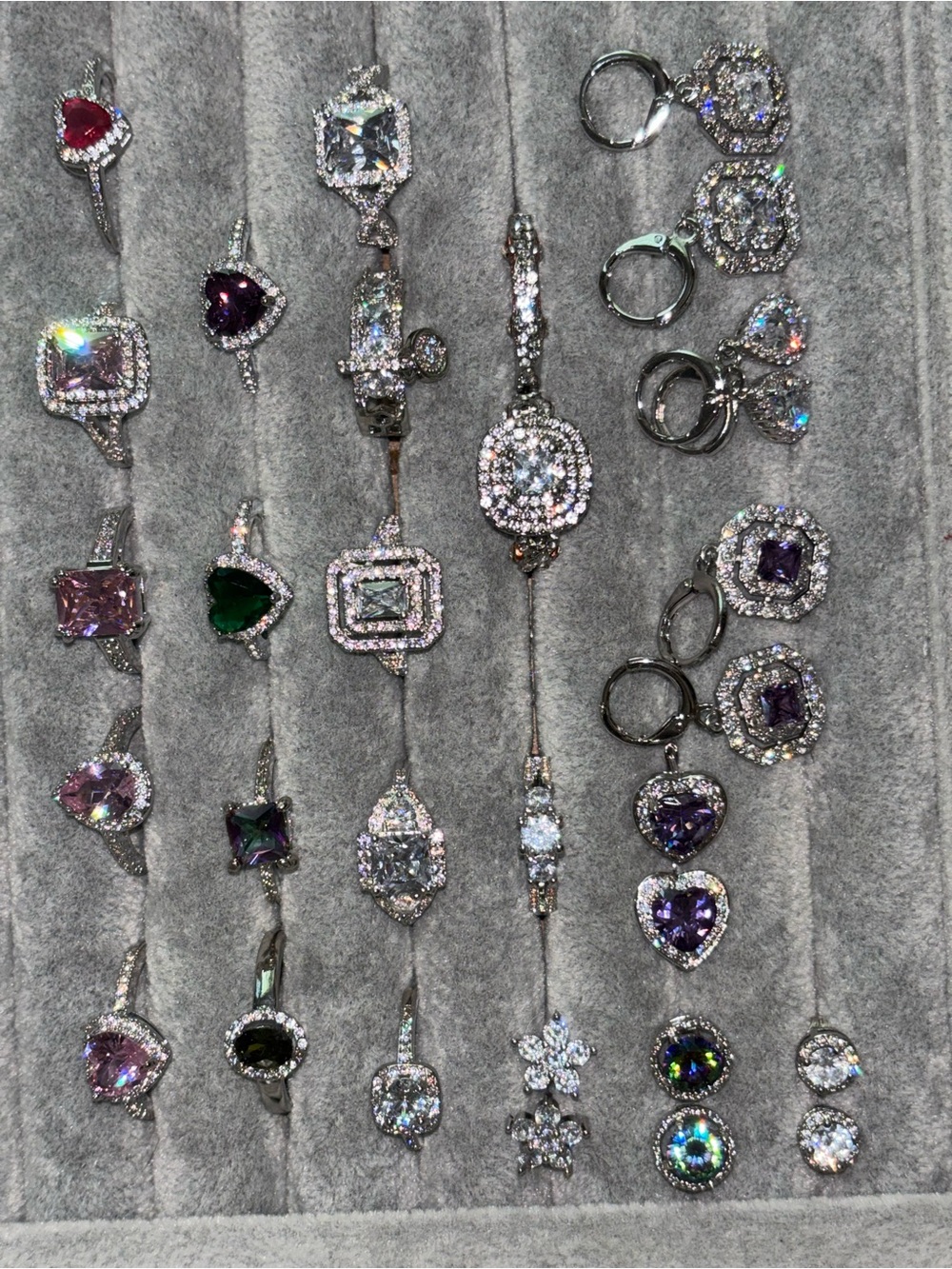 Assorted Women's s925 sSilver Rings and Earrings Set with Multi-Colored Gemstone